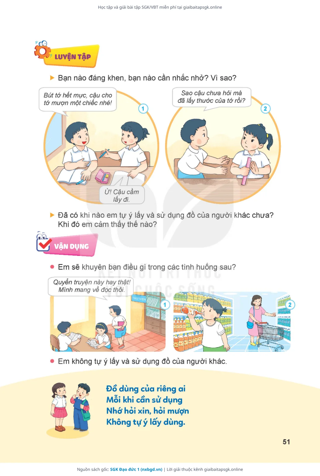 Trang 51 sách giáo khoa SGK Đạo đức 1 thu nhỏ