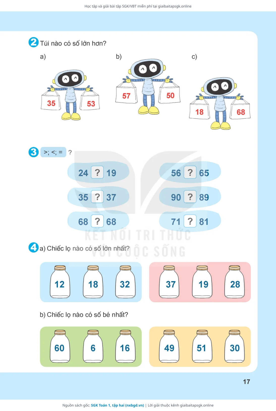 Trang 18 sách giáo khoa SGK Toán 1, tập hai thu nhỏ