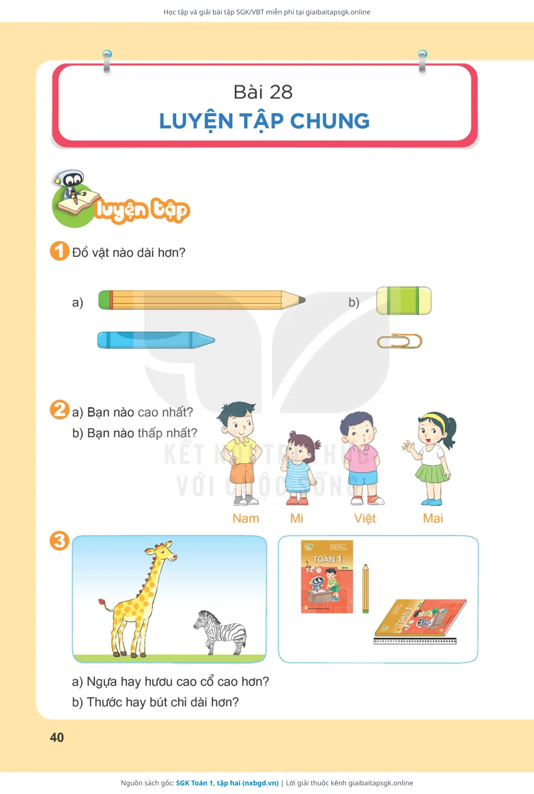 Trang 41 sách giáo khoa SGK Toán 1, tập hai thu nhỏ
