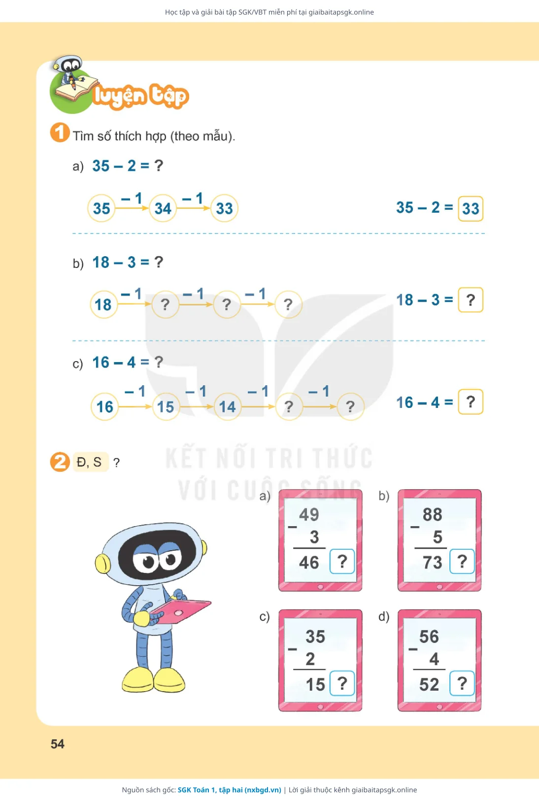 Trang 55 sách giáo khoa SGK Toán 1, tập hai thu nhỏ