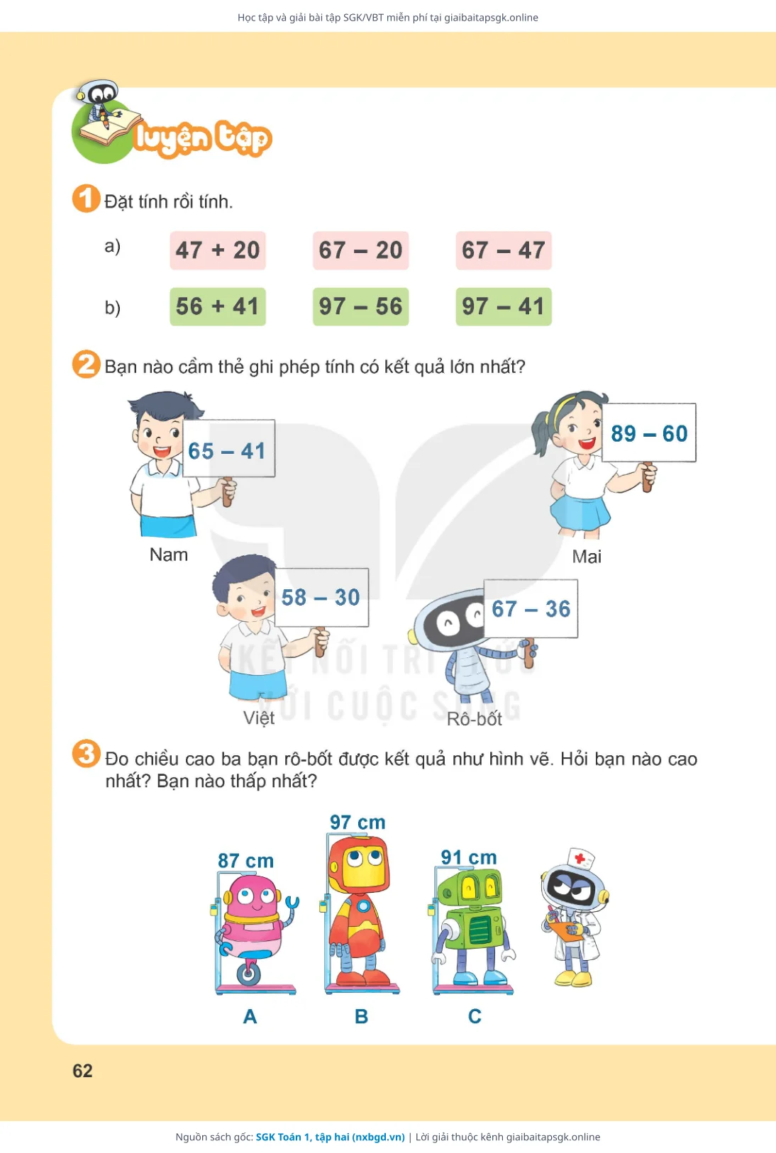 Trang 63 sách giáo khoa SGK Toán 1, tập hai thu nhỏ