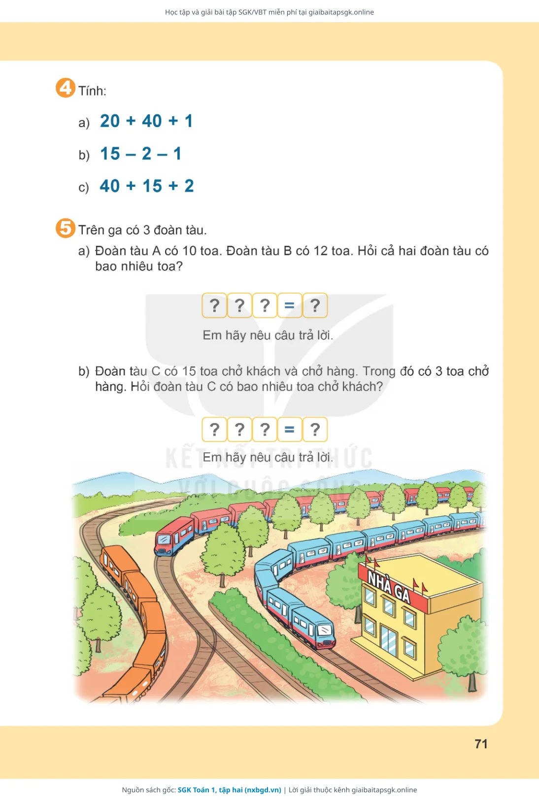 Trang 72 sách giáo khoa SGK Toán 1, tập hai thu nhỏ
