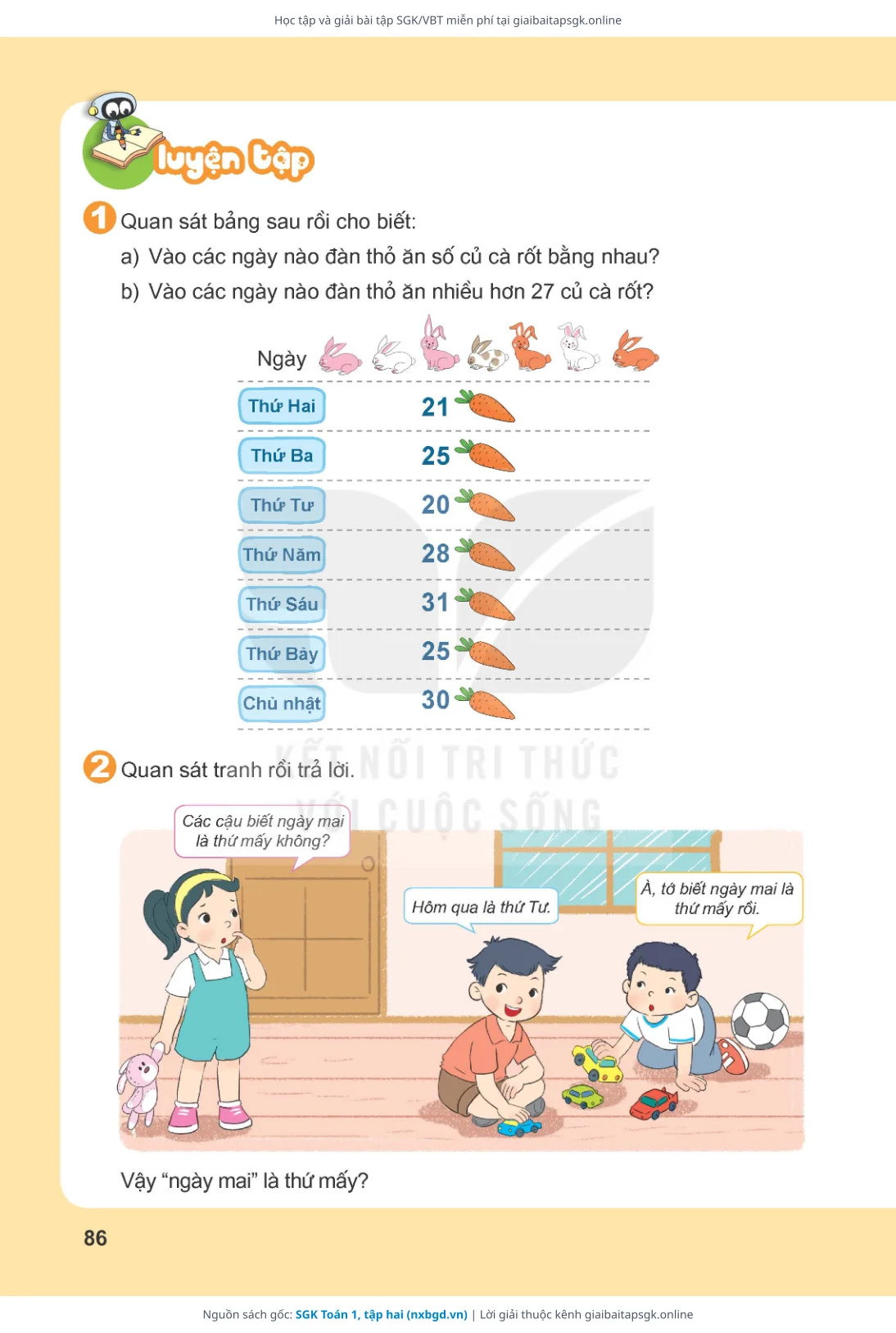Trang 87 sách giáo khoa SGK Toán 1, tập hai thu nhỏ