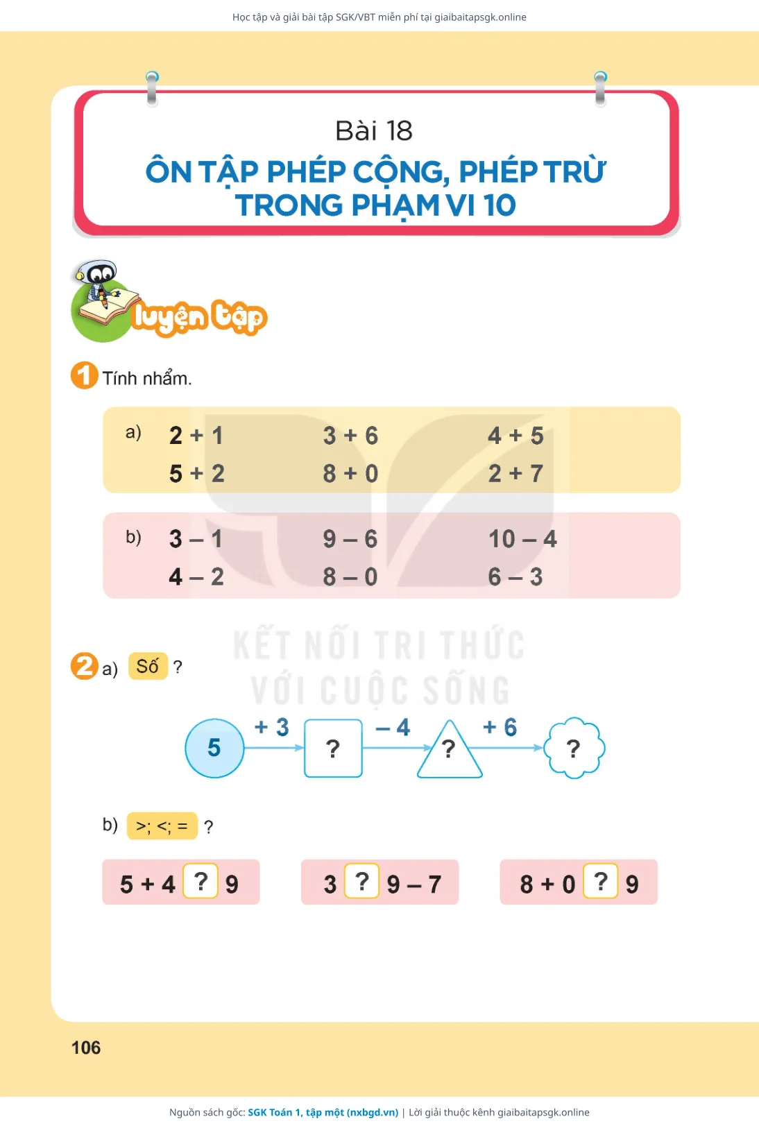 Trang 107 sách giáo khoa SGK Toán 1, tập một thu nhỏ