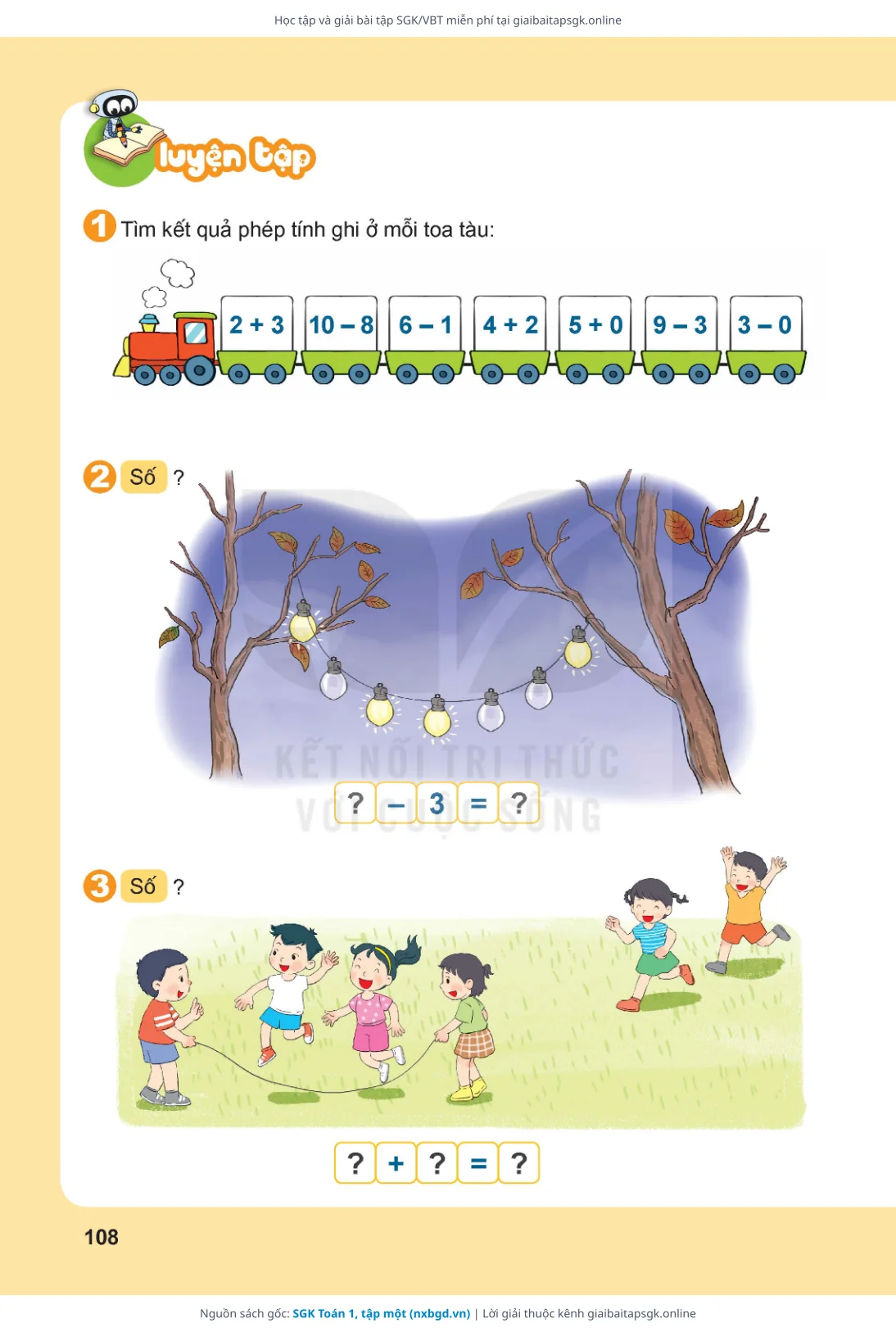 Trang 109 sách giáo khoa SGK Toán 1, tập một thu nhỏ