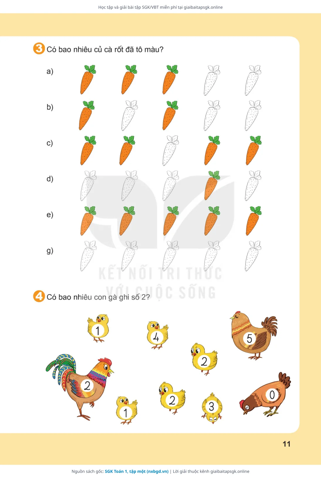 Trang 11 sách giáo khoa SGK Toán 1, tập một thu nhỏ