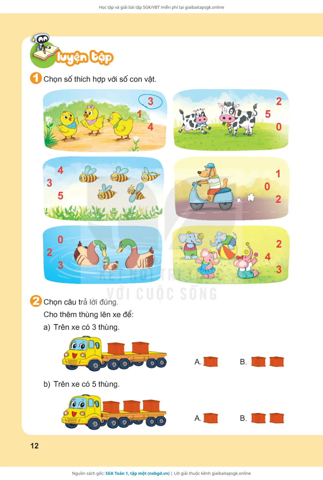 Trang 12 sách giáo khoa SGK Toán 1, tập một thu nhỏ