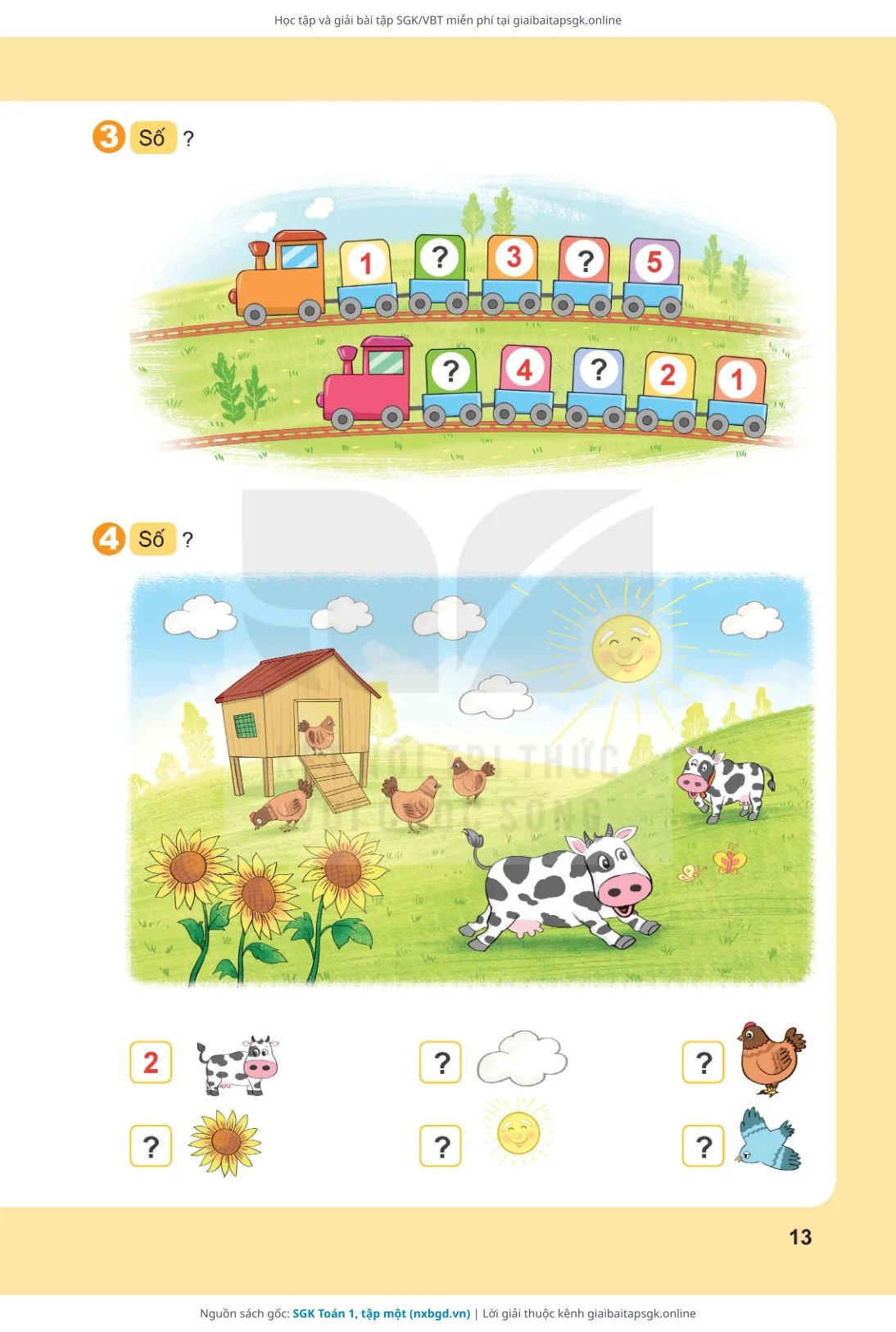 Trang 13 sách giáo khoa SGK Toán 1, tập một thu nhỏ