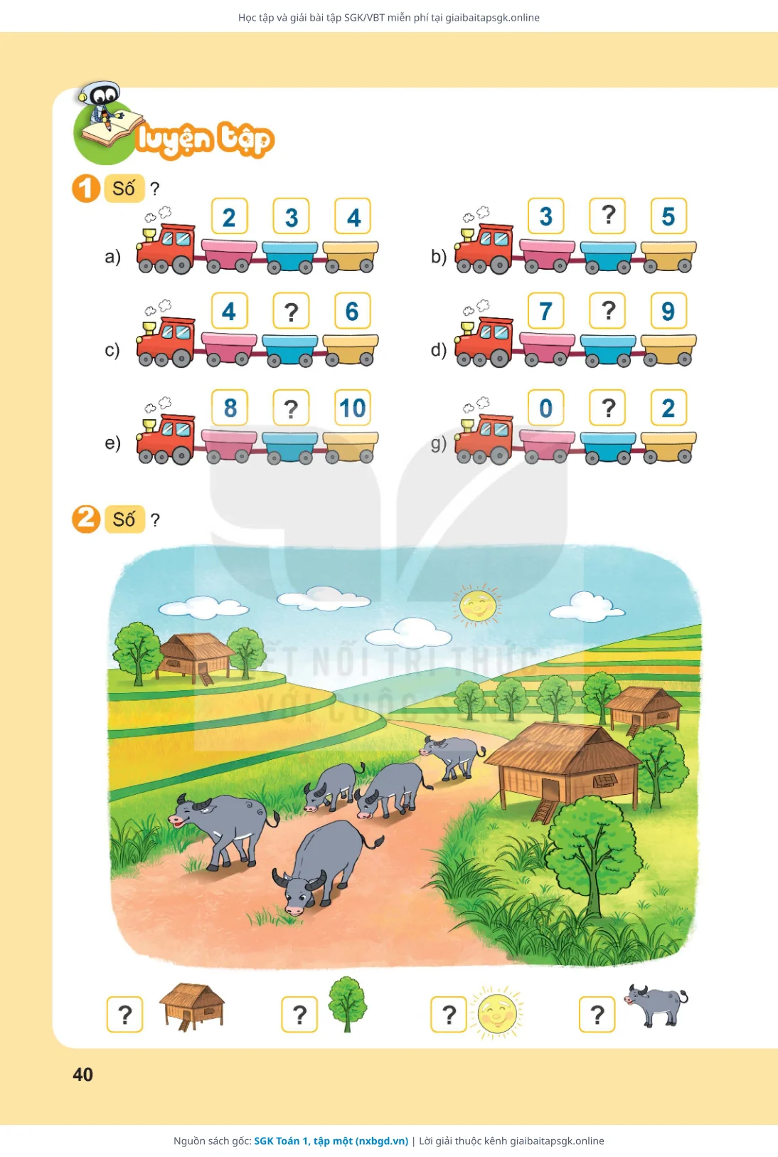 Trang 40 sách giáo khoa SGK Toán 1, tập một thu nhỏ