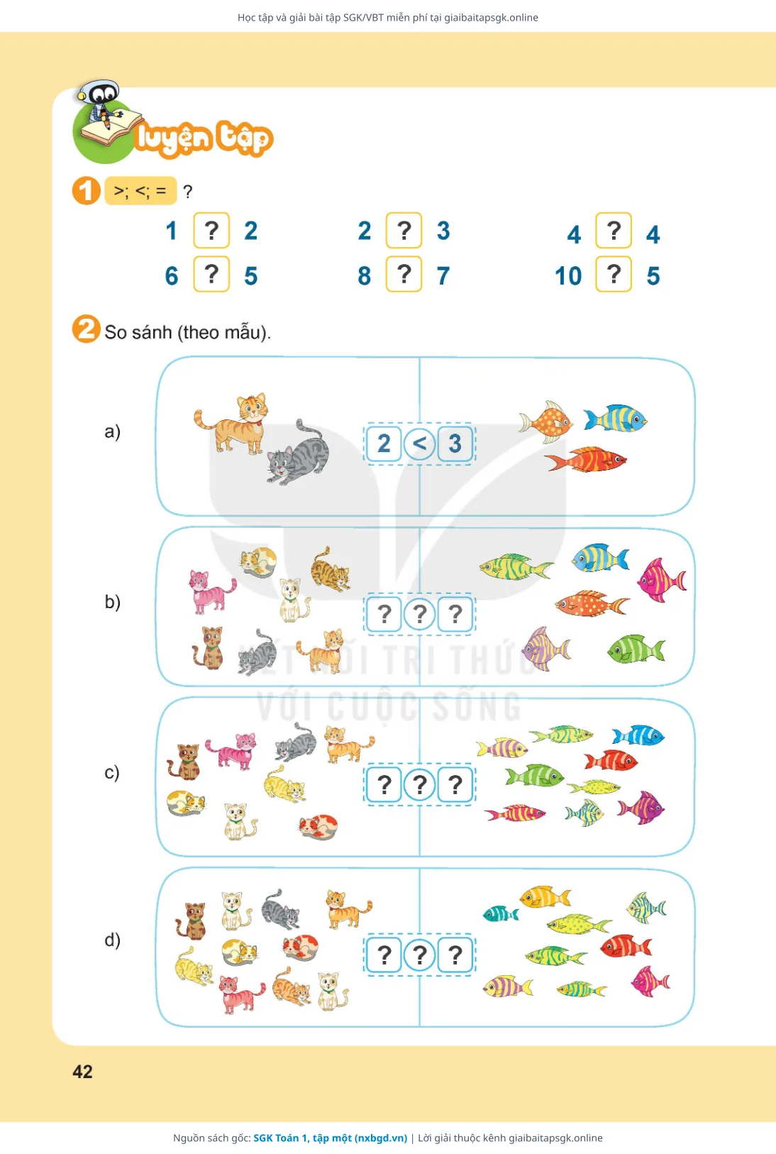 Trang 42 sách giáo khoa SGK Toán 1, tập một thu nhỏ