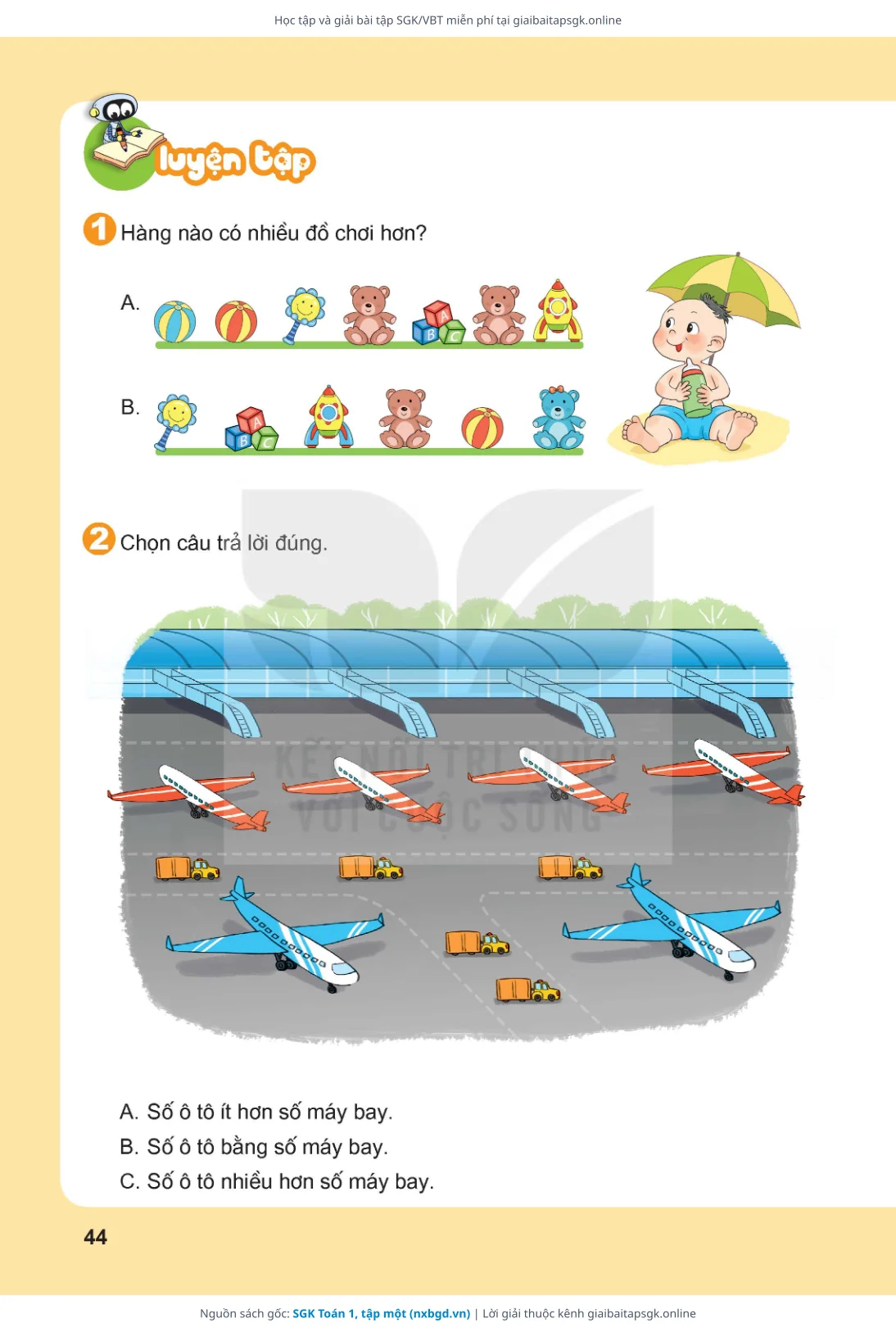 Trang 44 sách giáo khoa SGK Toán 1, tập một thu nhỏ