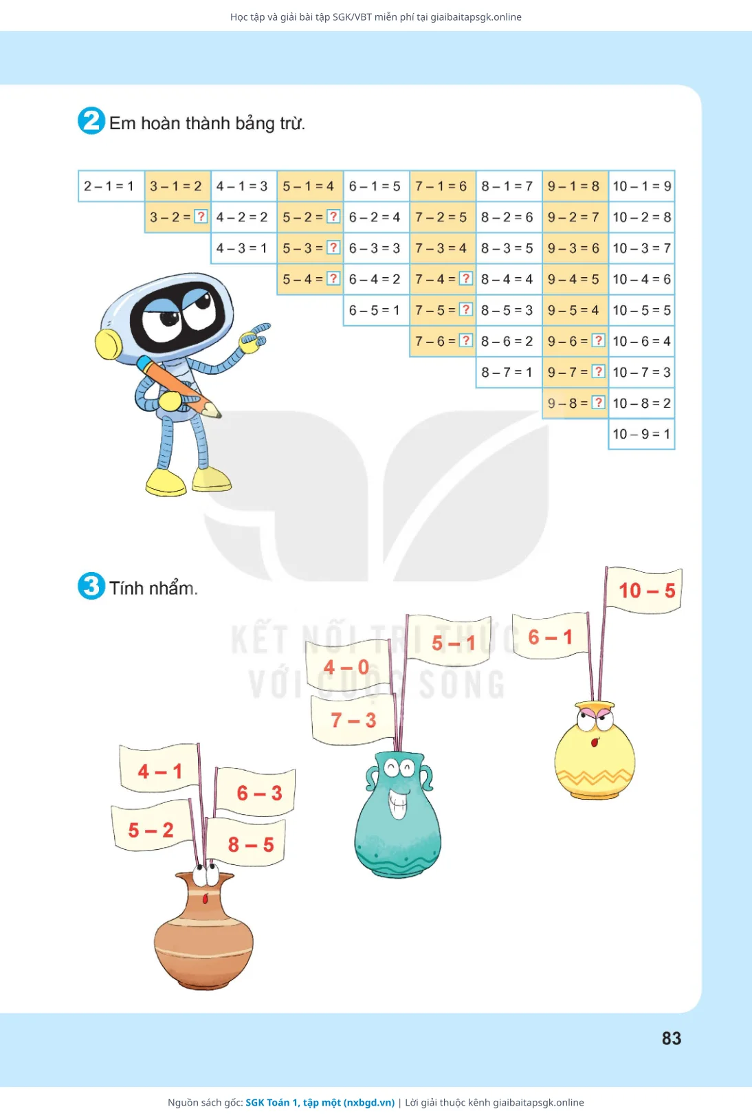 Trang 83 sách giáo khoa SGK Toán 1, tập một thu nhỏ