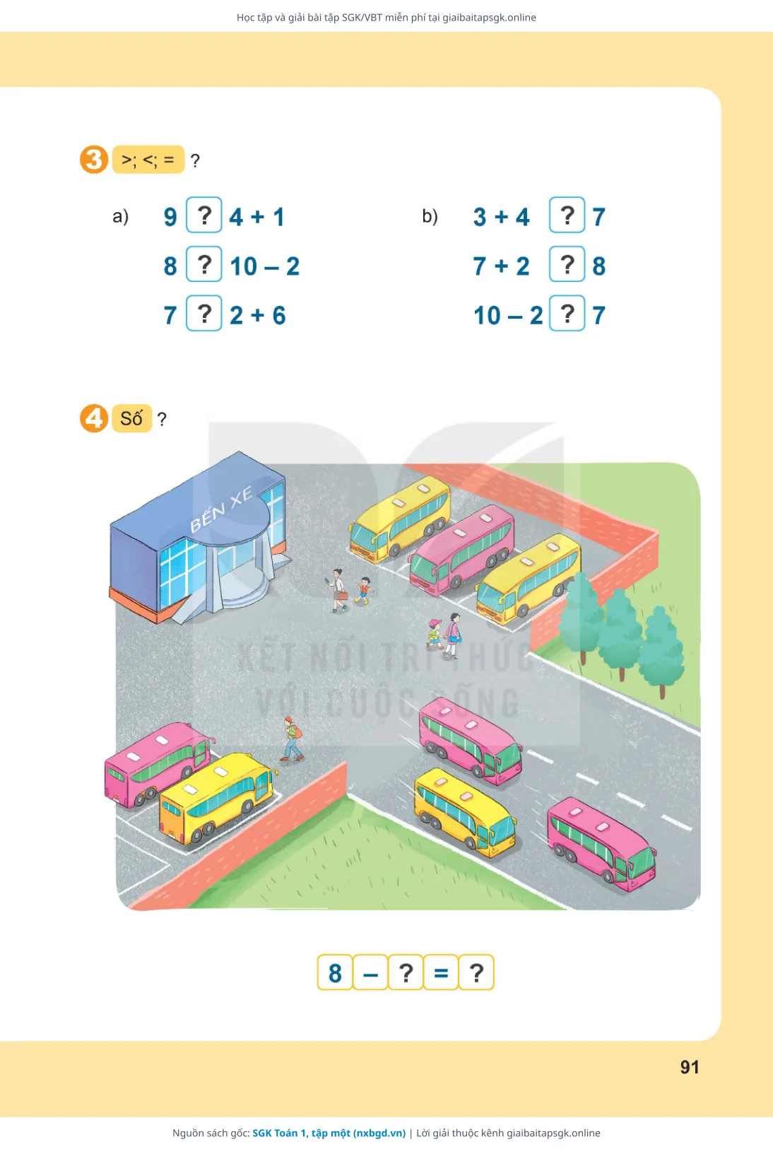 Trang 92 sách giáo khoa SGK Toán 1, tập một thu nhỏ