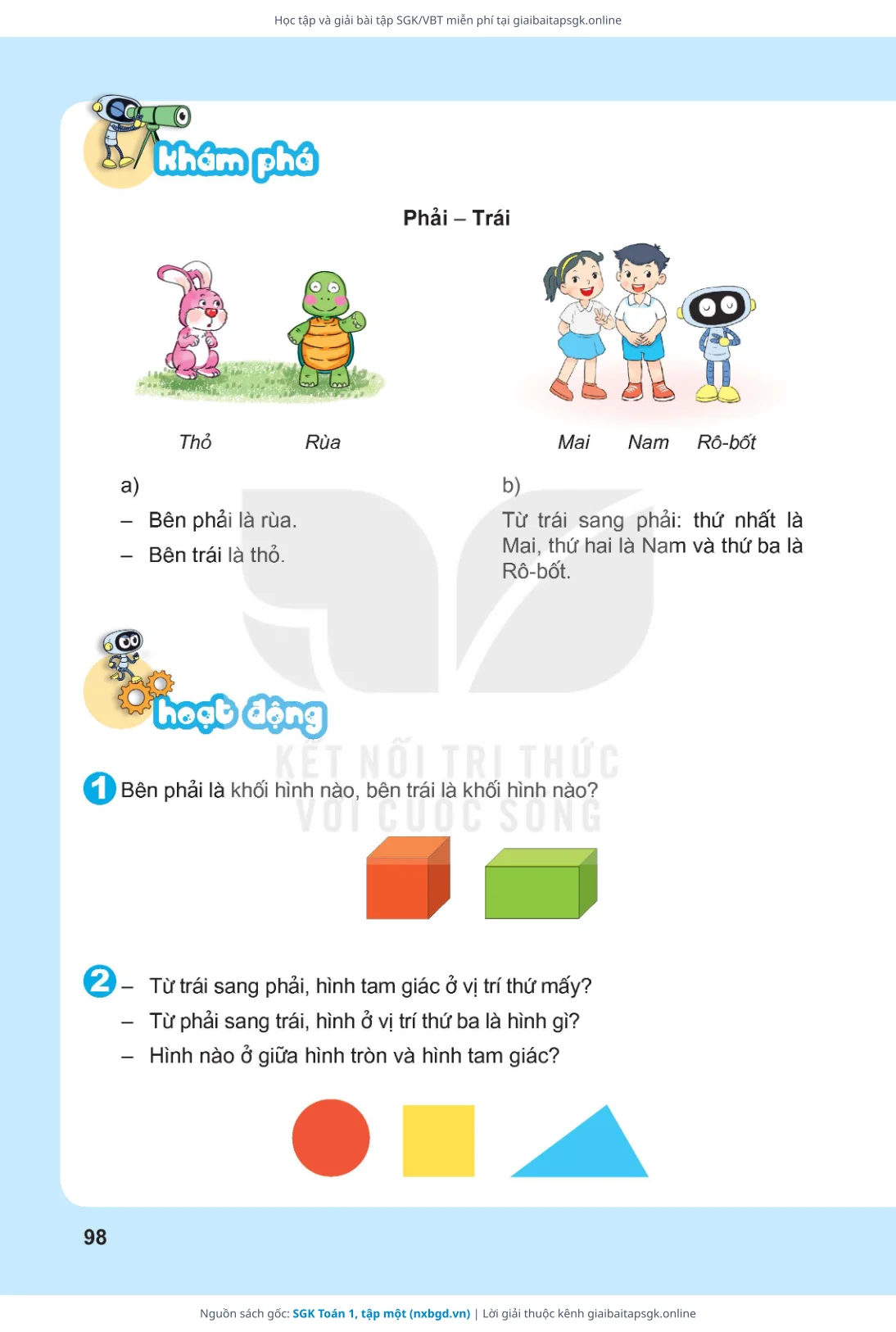 Trang 98 sách giáo khoa SGK Toán 1, tập một thu nhỏ