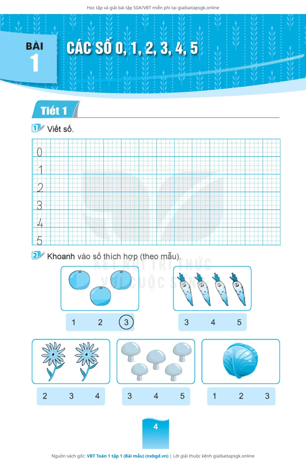 Trang 5 sách giáo khoa VBT Toán 1 tập 1 (Bài mẫu) thu nhỏ