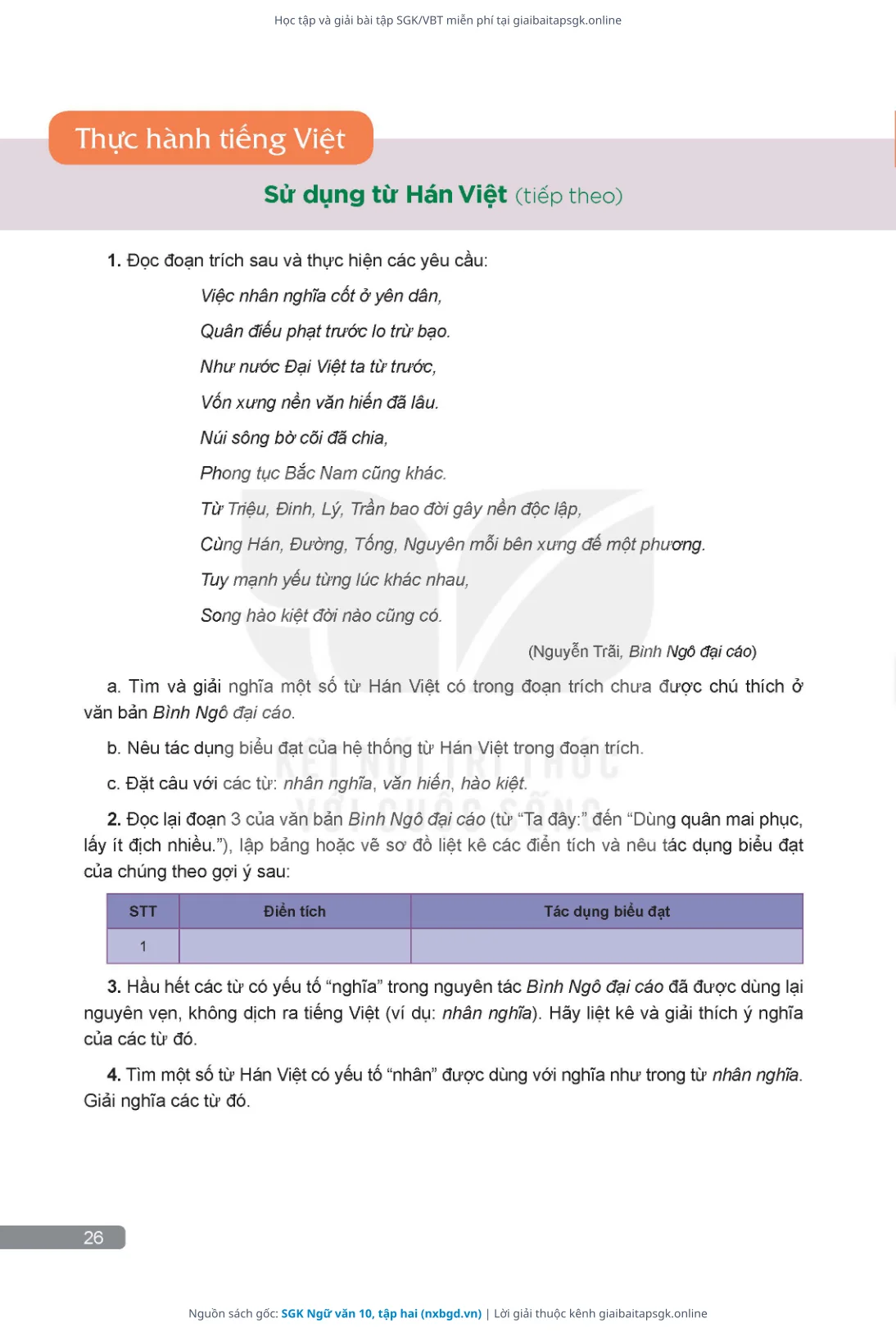 Trang 26 sách giáo khoa SGK Ngữ văn 10, tập hai bản chuẩn