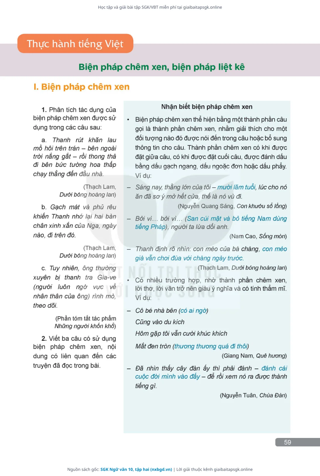 Trang 60 sách giáo khoa SGK Ngữ văn 10, tập hai thu nhỏ