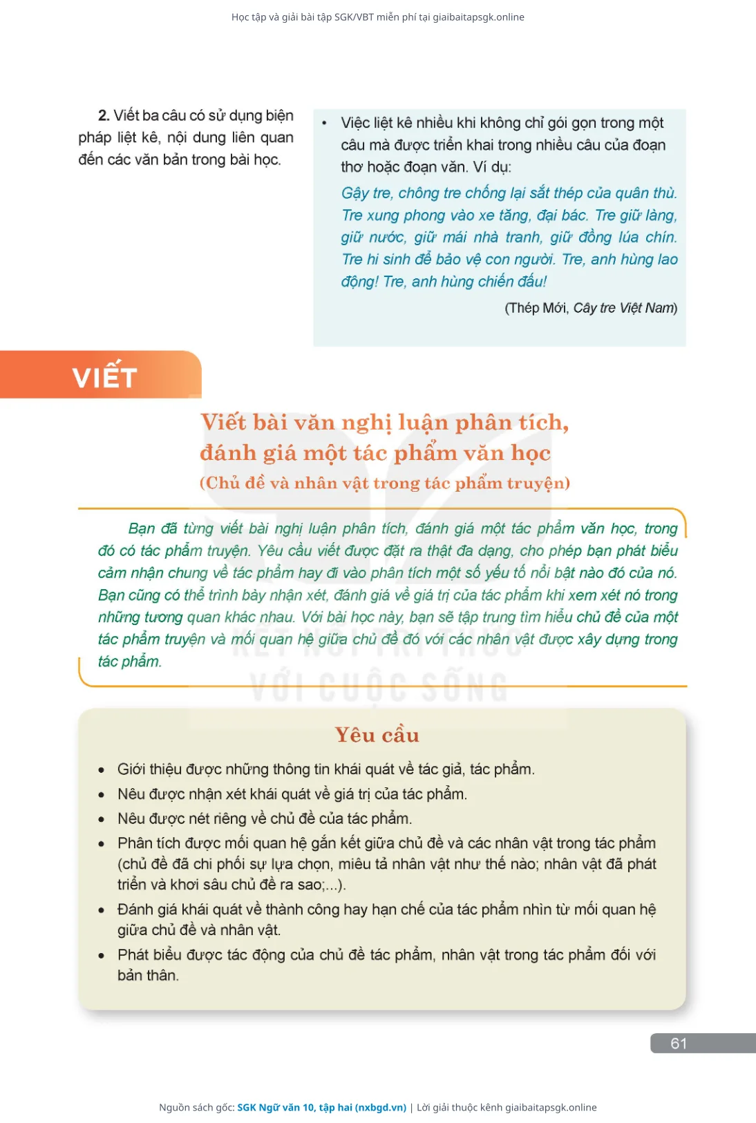 Trang 62 sách giáo khoa SGK Ngữ văn 10, tập hai thu nhỏ