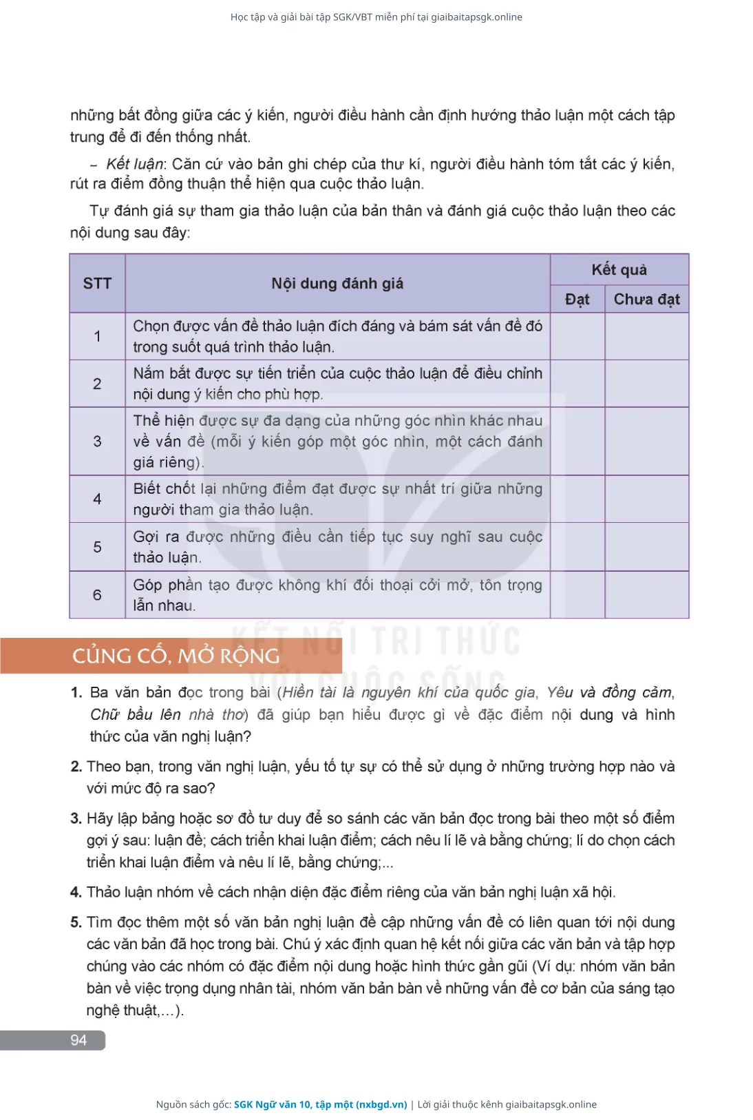 Trang 94 sách giáo khoa SGK Ngữ văn 10, tập một bản chuẩn
