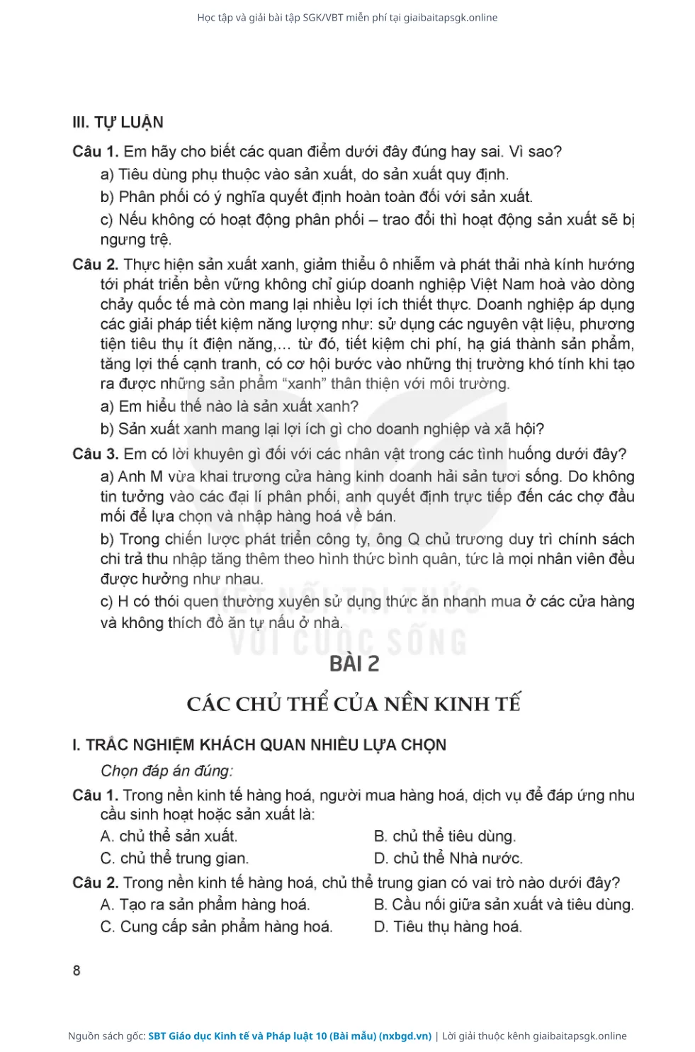 Trang 9 sách giáo khoa SBT Giáo dục Kinh tế và Pháp luật 10 (Bài mẫu) thu nhỏ