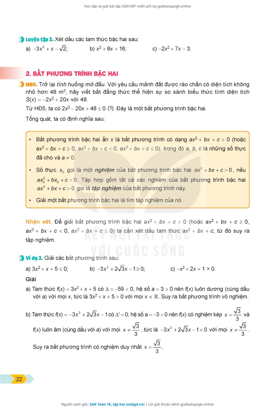 Trang 23 sách giáo khoa SGK Toán 10, tập hai thu nhỏ