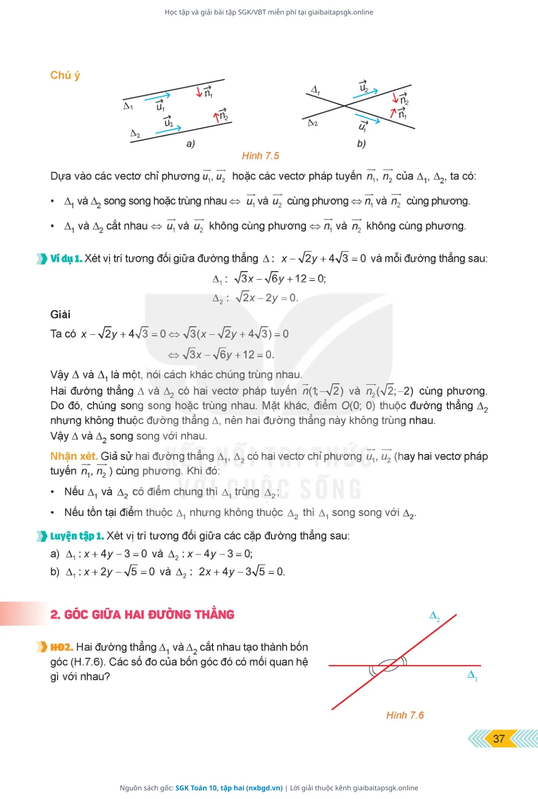 Trang 38 sách giáo khoa SGK Toán 10, tập hai thu nhỏ