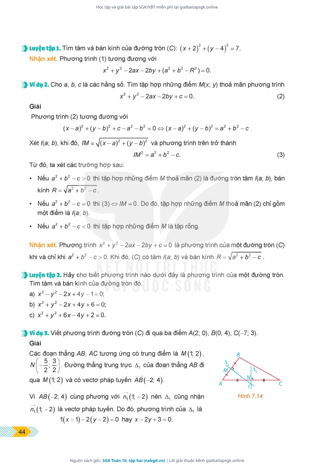 Trang 45 sách giáo khoa SGK Toán 10, tập hai thu nhỏ