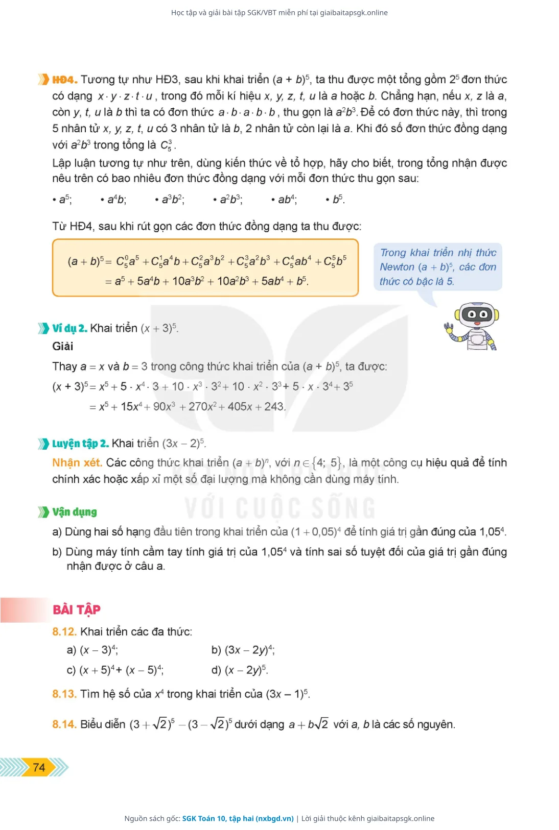 Trang 75 sách giáo khoa SGK Toán 10, tập hai thu nhỏ
