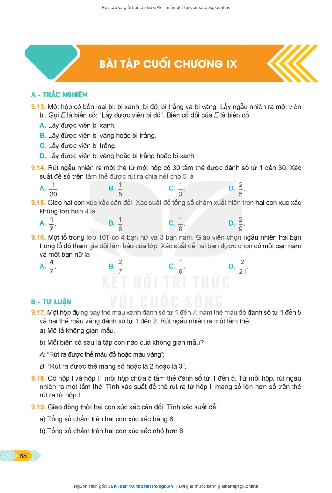 Trang 89 sách giáo khoa SGK Toán 10, tập hai thu nhỏ