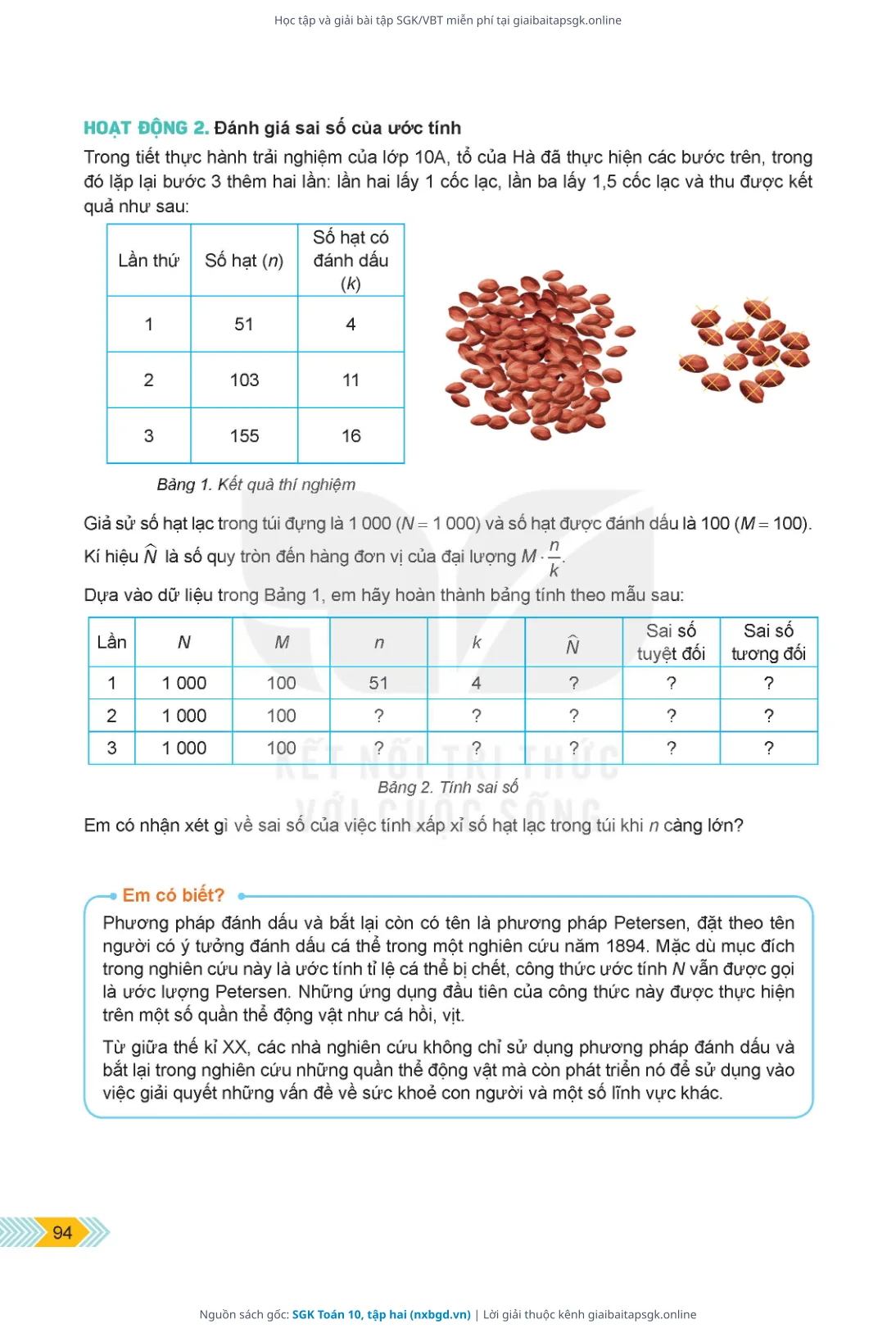 Trang 95 sách giáo khoa SGK Toán 10, tập hai thu nhỏ