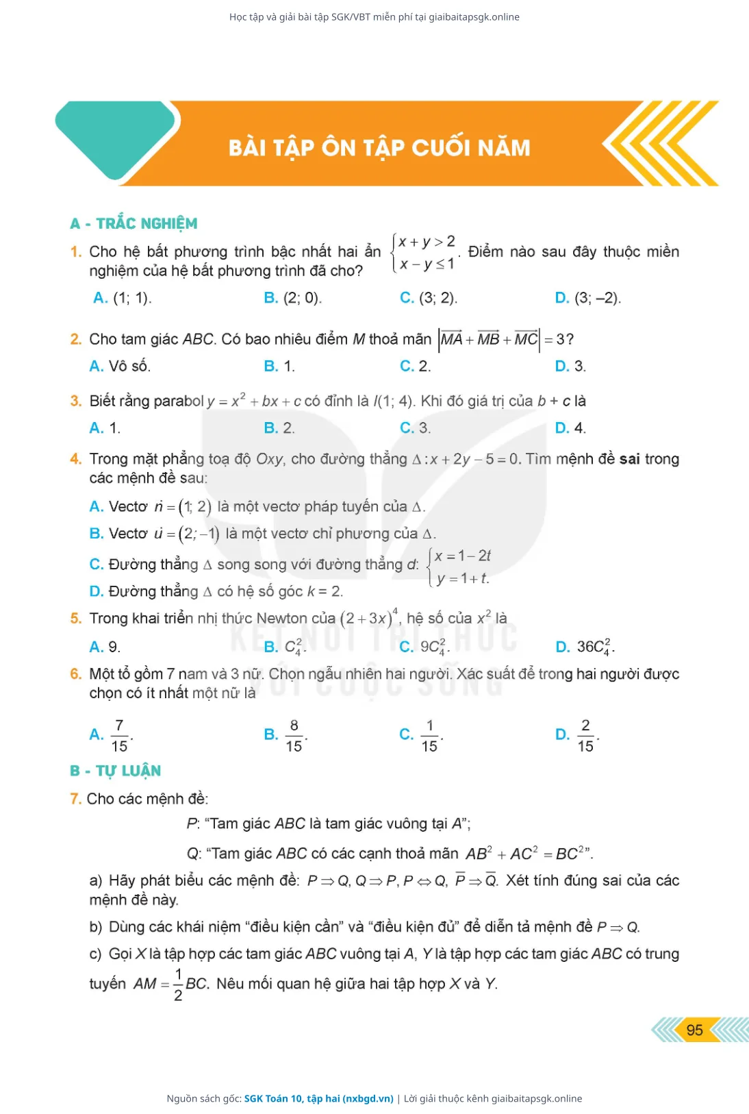 Trang 96 sách giáo khoa SGK Toán 10, tập hai thu nhỏ