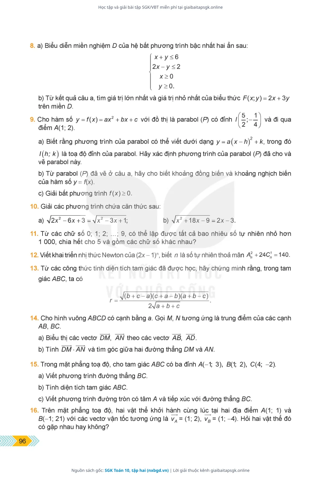 Trang 97 sách giáo khoa SGK Toán 10, tập hai thu nhỏ