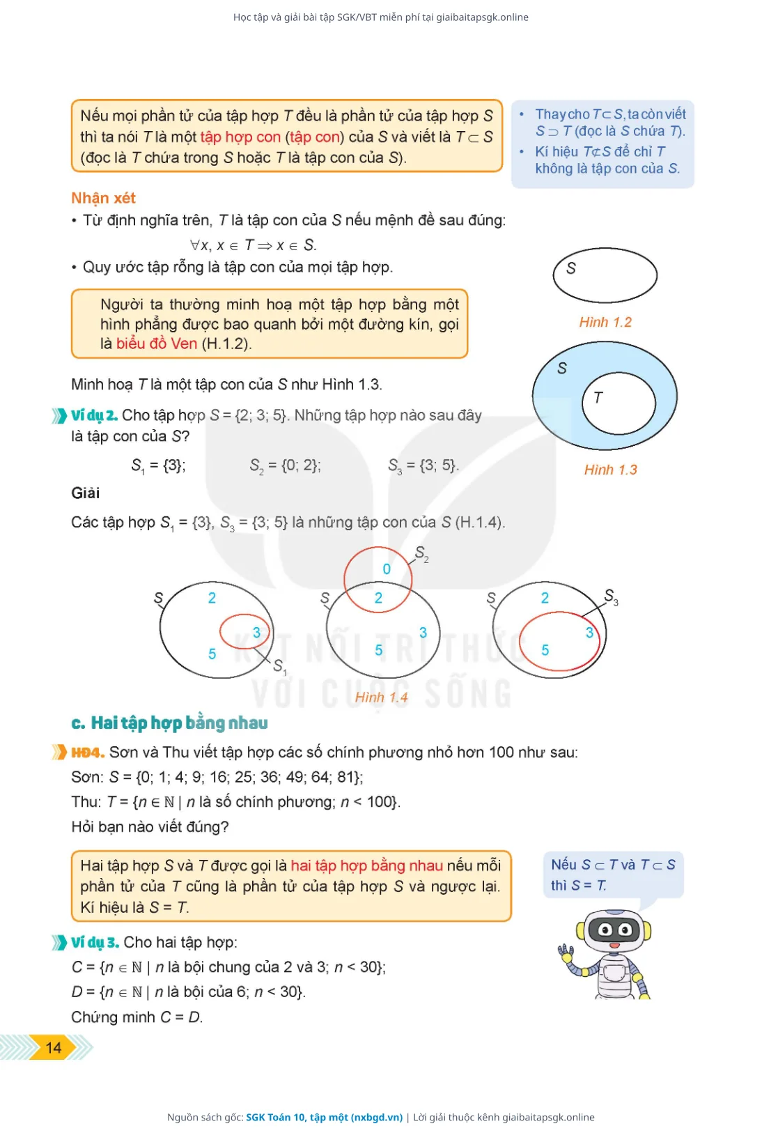 Trang 14 sách giáo khoa SGK Toán 10, tập một bản chuẩn