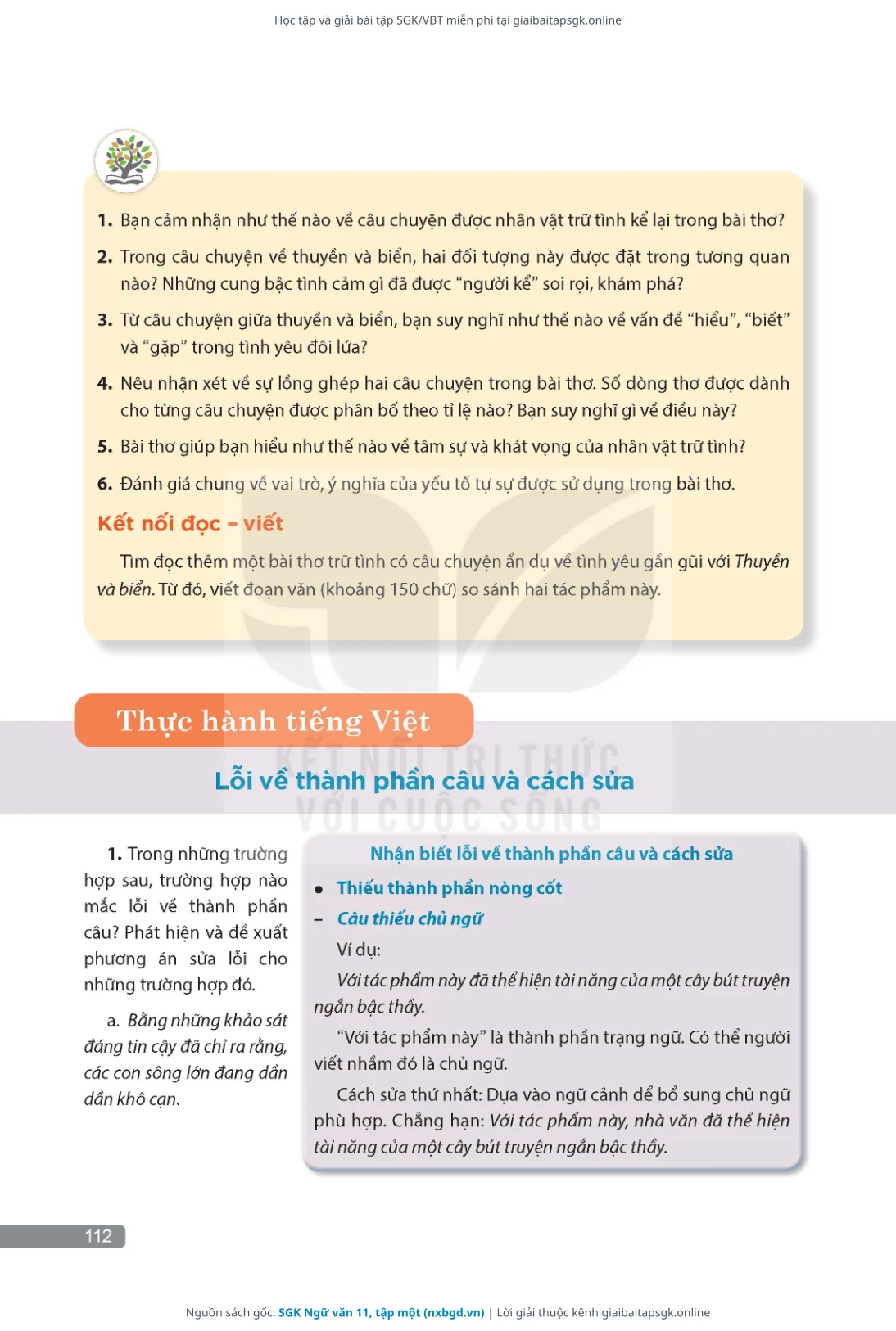 Trang 113 sách giáo khoa SGK Ngữ văn 11, tập một thu nhỏ