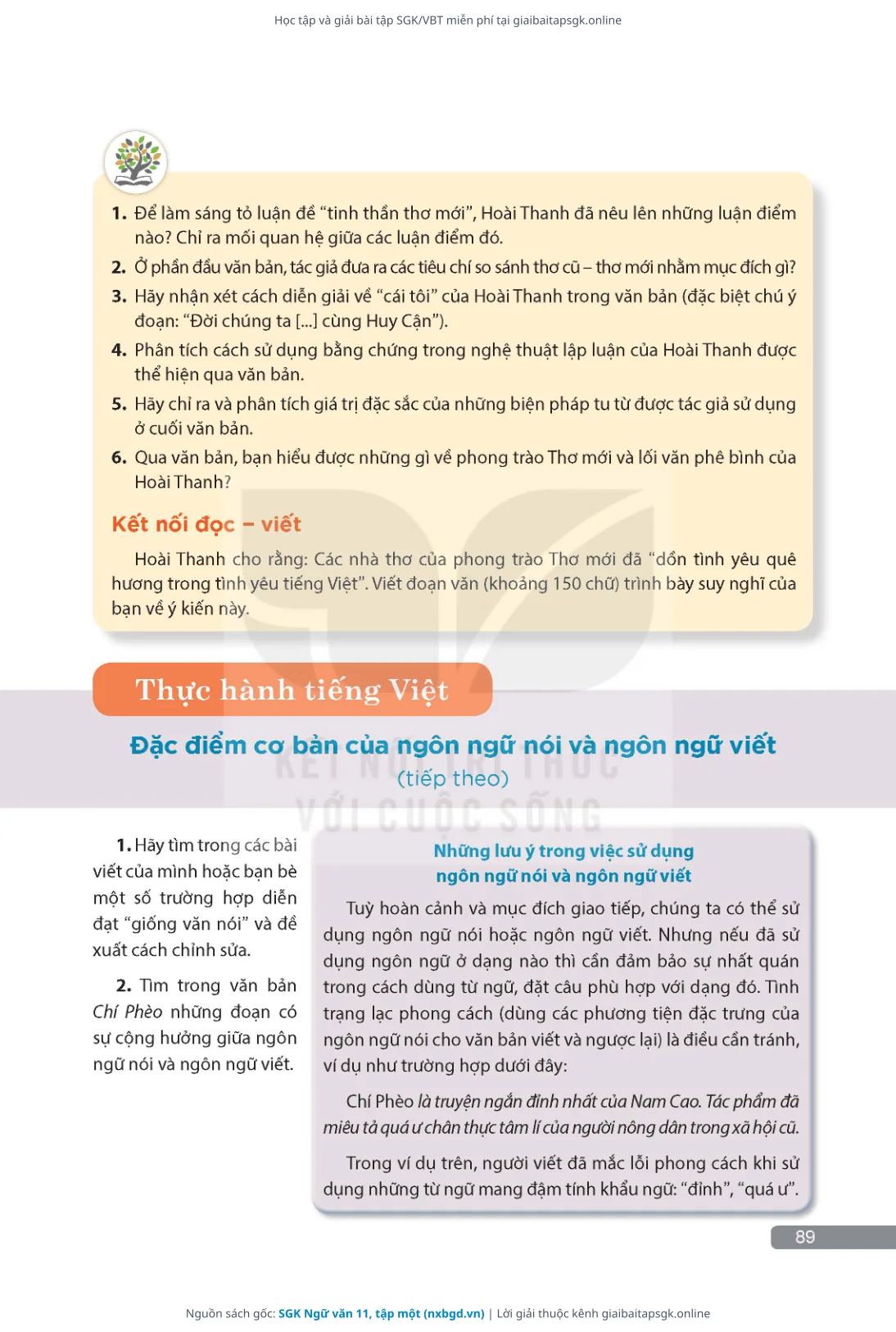 Trang 90 sách giáo khoa SGK Ngữ văn 11, tập một thu nhỏ