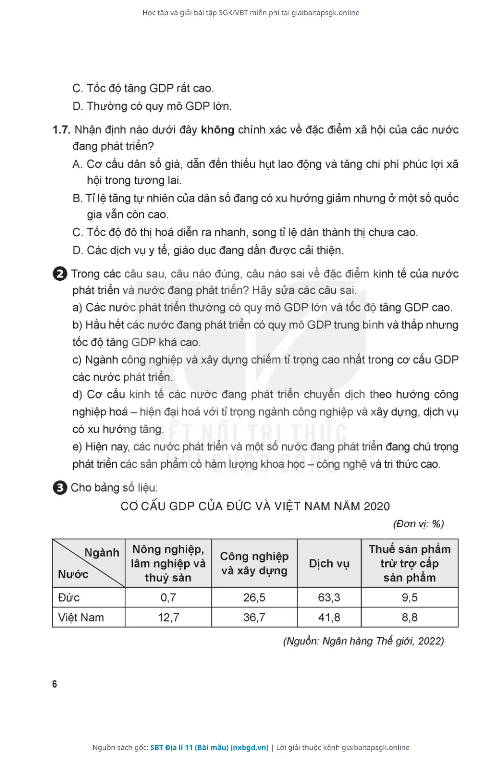 Trang 7 sách giáo khoa SBT Địa lí 11 (Bài mẫu) thu nhỏ