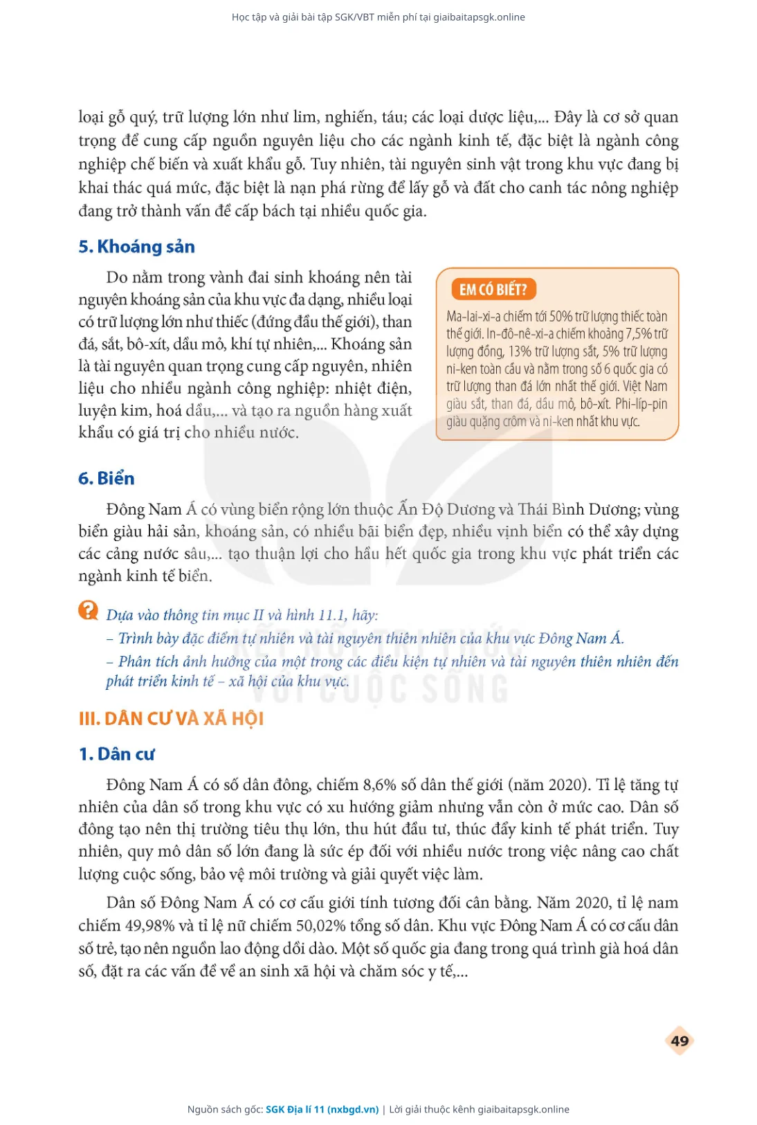 Trang 50 sách giáo khoa SGK Địa lí 11 thu nhỏ