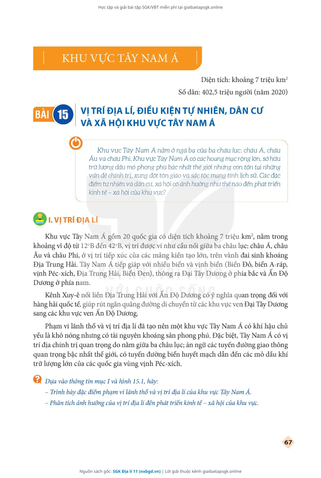 Trang 68 sách giáo khoa SGK Địa lí 11 thu nhỏ
