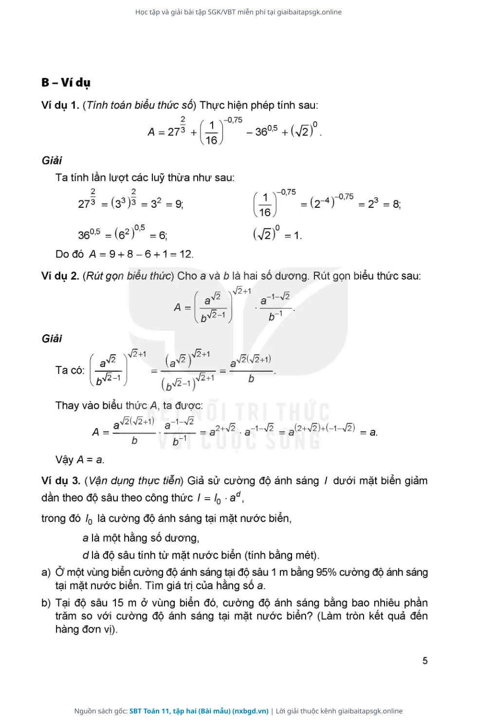 Trang 6 sách giáo khoa SBT Toán 11, tập hai (Bài mẫu) thu nhỏ