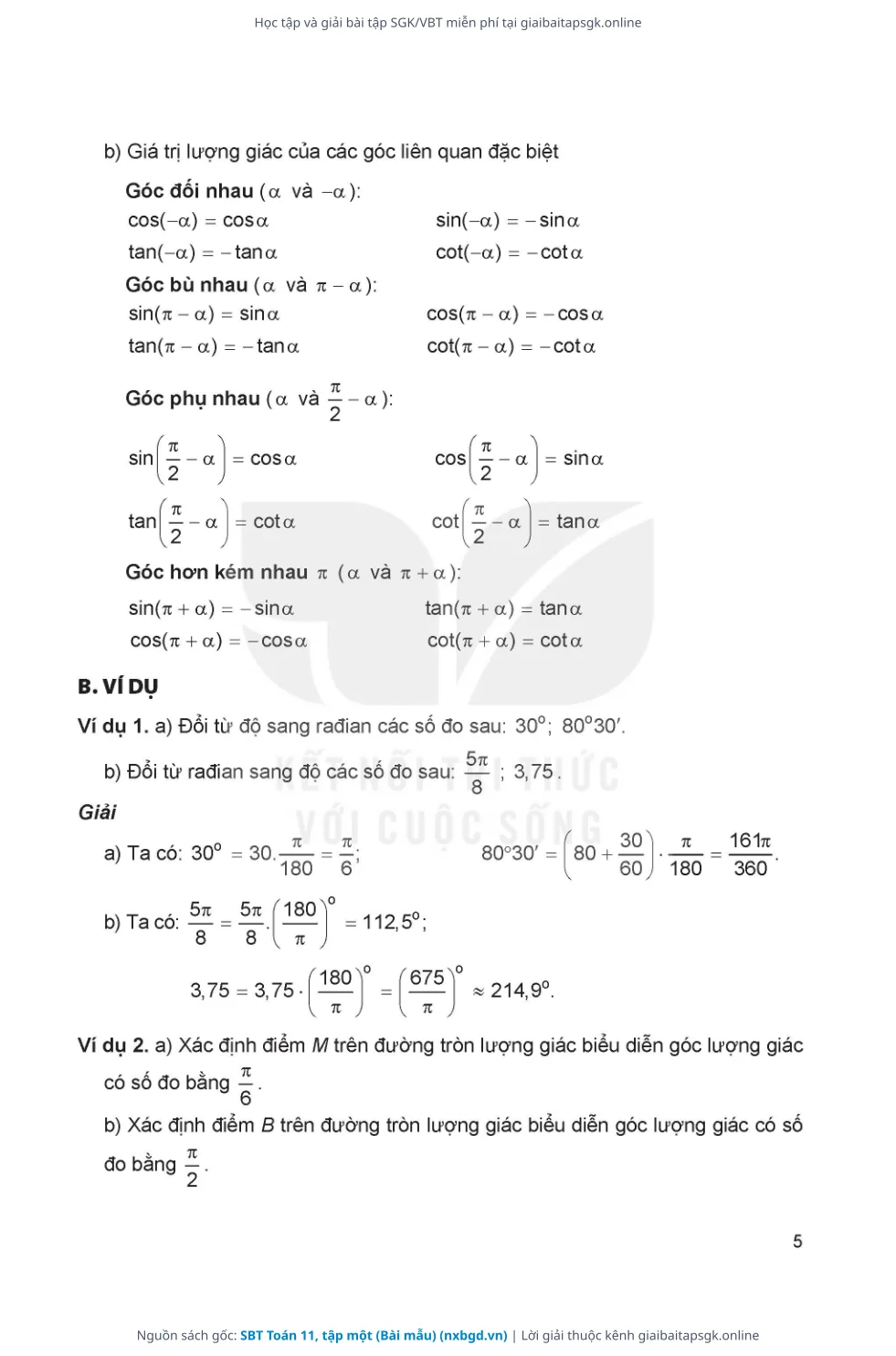 Trang 6 sách giáo khoa SBT Toán 11, tập một (Bài mẫu) thu nhỏ