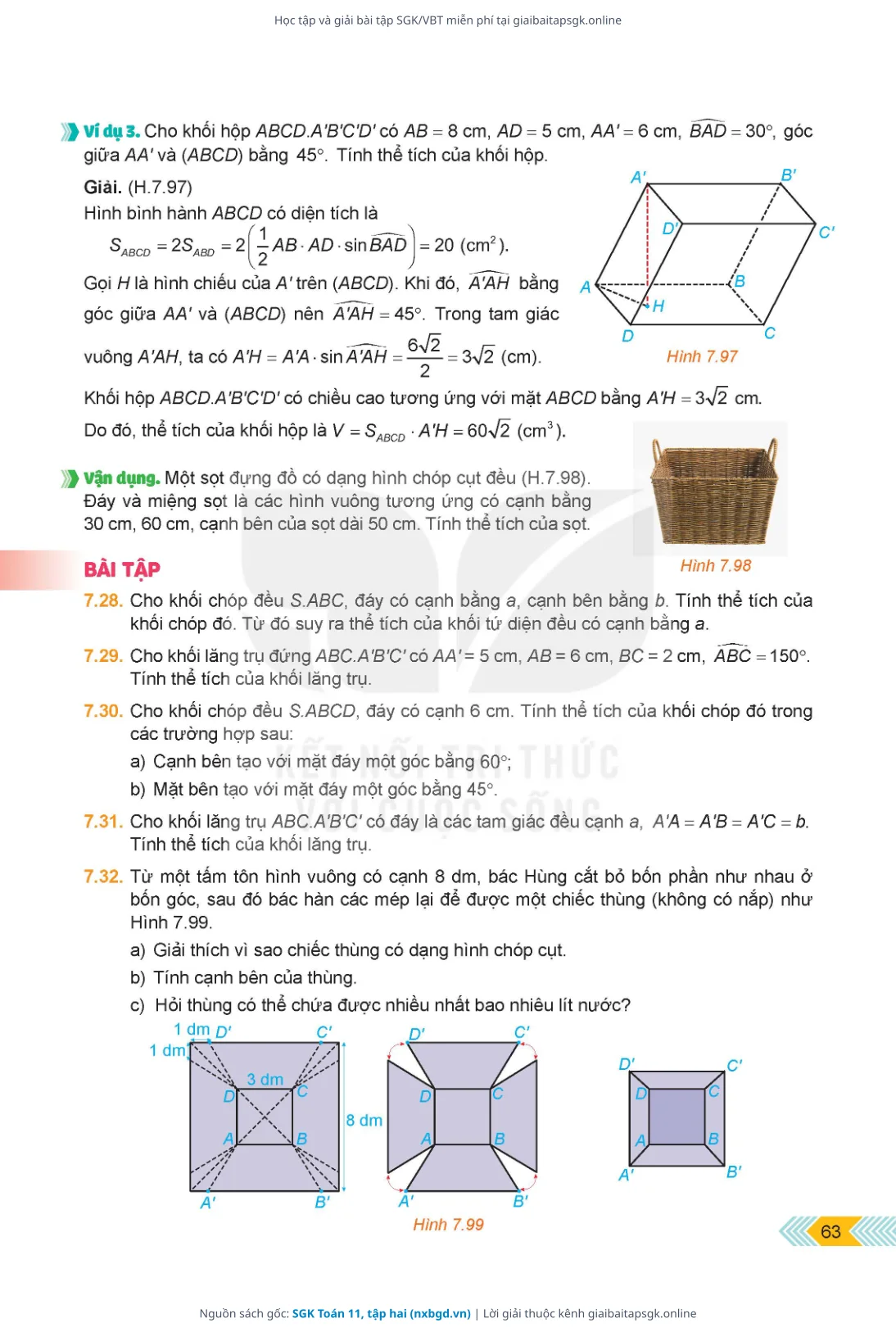 Trang 63 sách giáo khoa SGK Toán 11, tập hai bản chuẩn