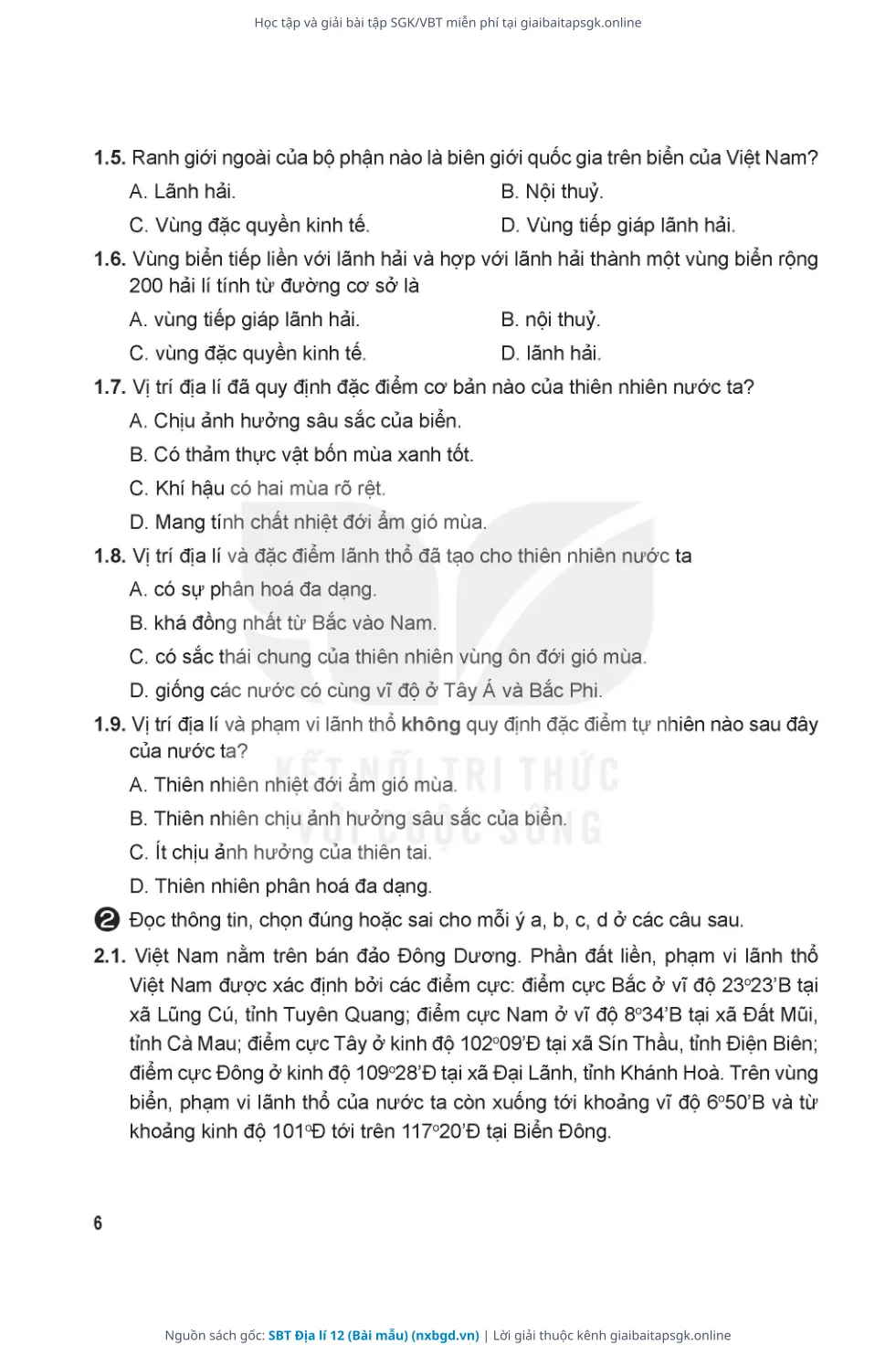Trang 7 sách giáo khoa SBT Địa lí 12 (Bài mẫu) thu nhỏ