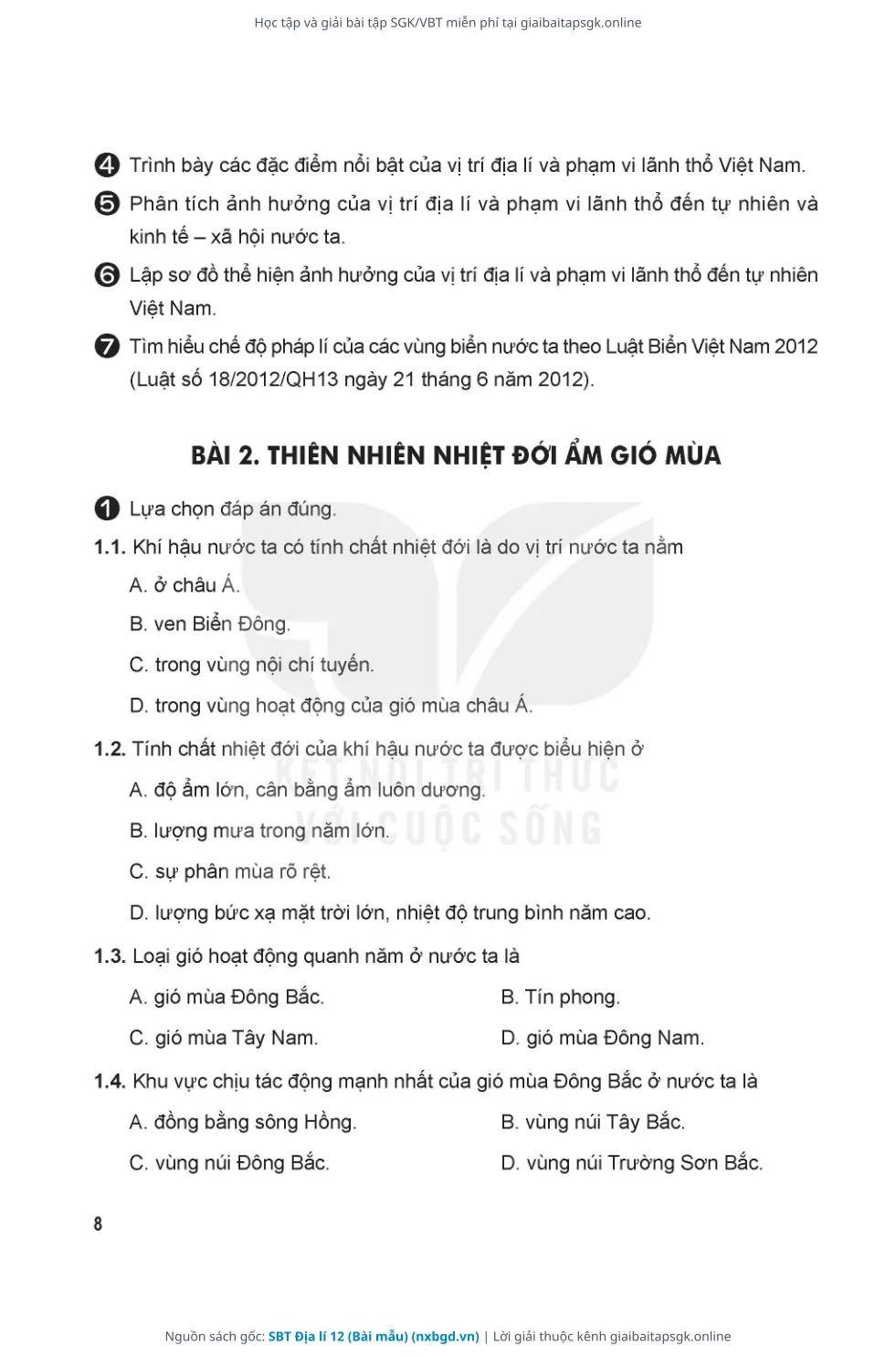 Trang 9 sách giáo khoa SBT Địa lí 12 (Bài mẫu) thu nhỏ