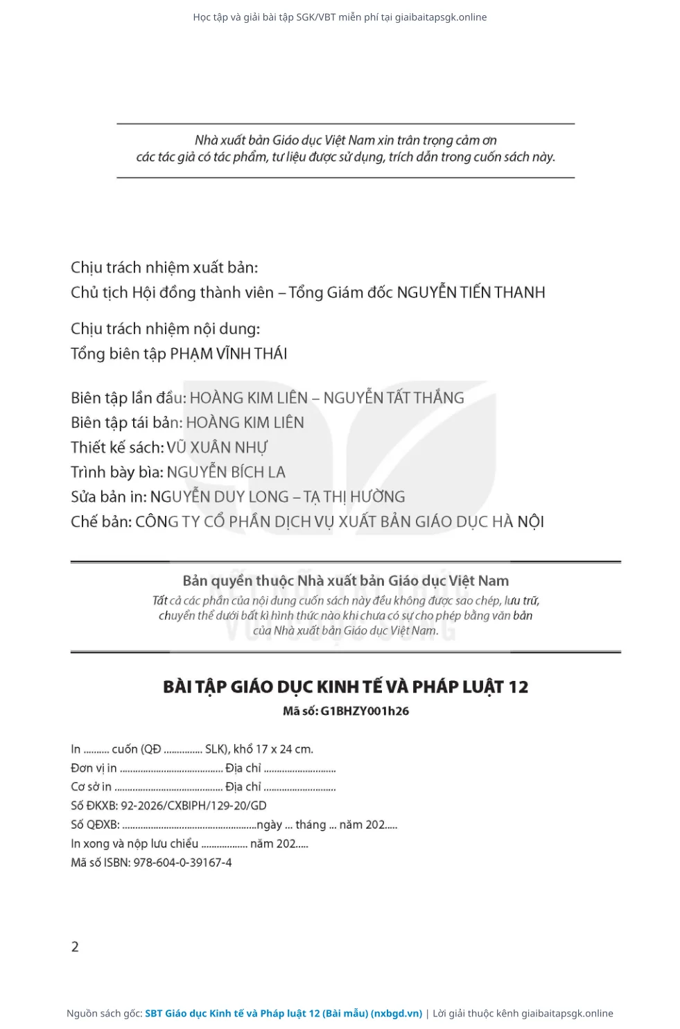 Trang 3 sách giáo khoa SBT Giáo dục Kinh tế và Pháp luật 12 (Bài mẫu) thu nhỏ