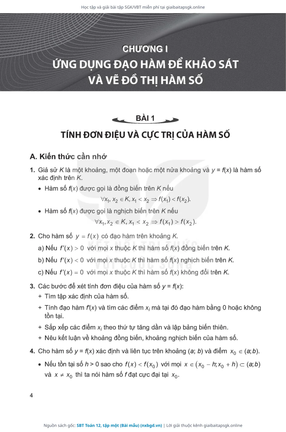 Trang 5 sách giáo khoa SBT Toán 12, tập một (Bài mẫu) thu nhỏ