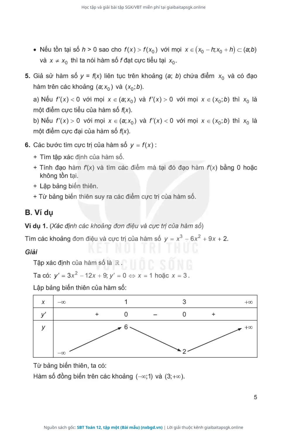 Trang 6 sách giáo khoa SBT Toán 12, tập một (Bài mẫu) thu nhỏ