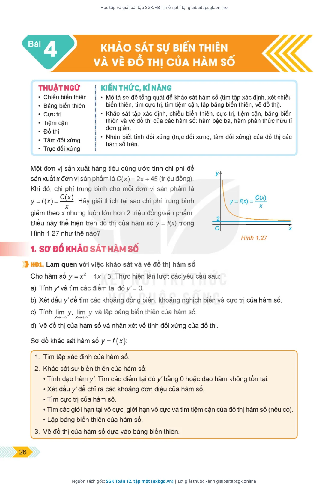 Trang 26 sách giáo khoa SGK Toán 12, tập một bản chuẩn