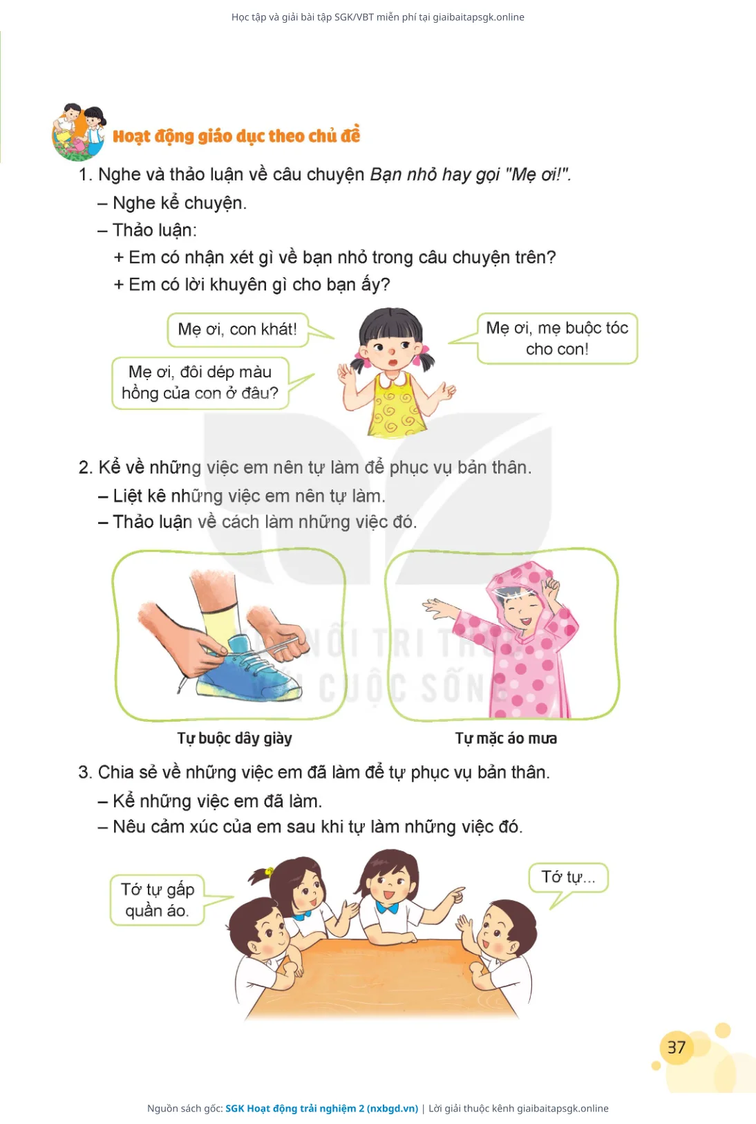 Trang 37 sách giáo khoa SGK Hoạt động trải nghiệm 2 thu nhỏ
