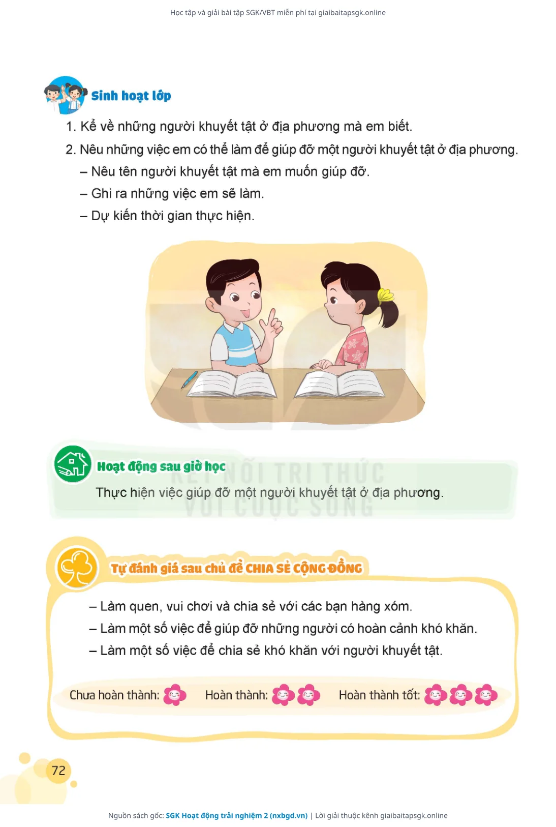 Trang 72 sách giáo khoa SGK Hoạt động trải nghiệm 2 thu nhỏ