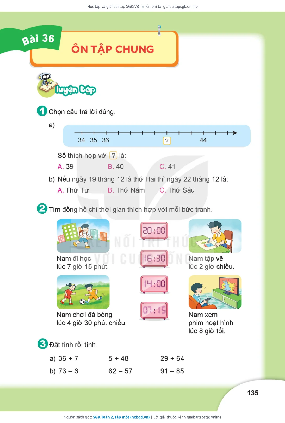 Trang 135 sách giáo khoa SGK Toán 2, tập một bản chuẩn